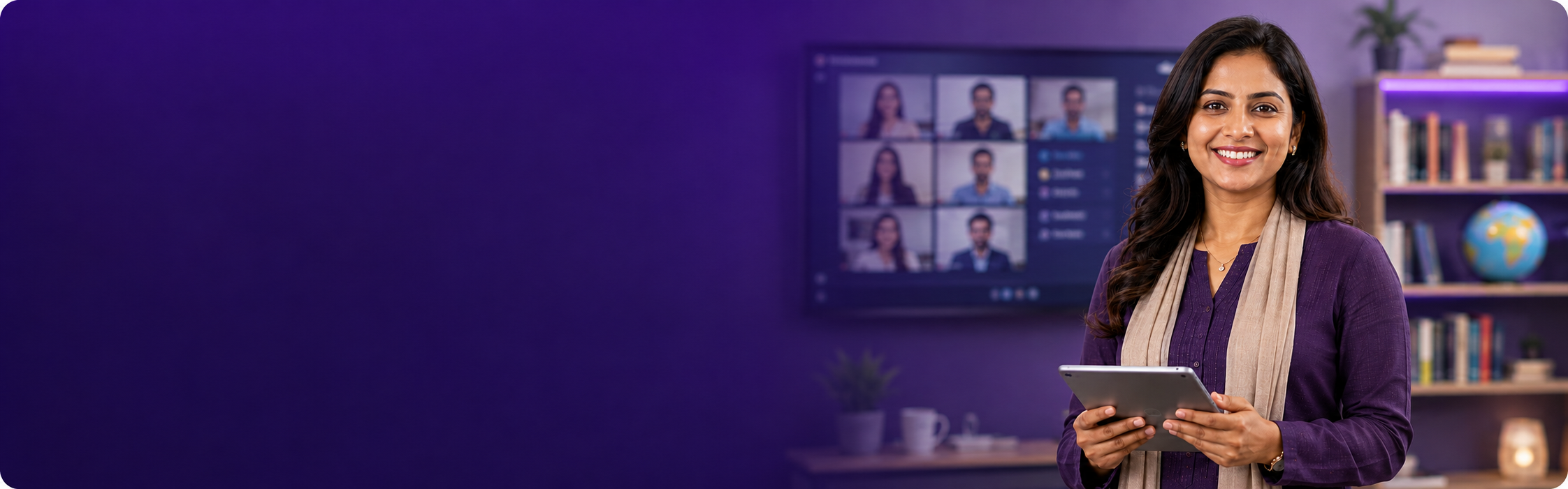 EdTech educator with tablet in virtual classroom