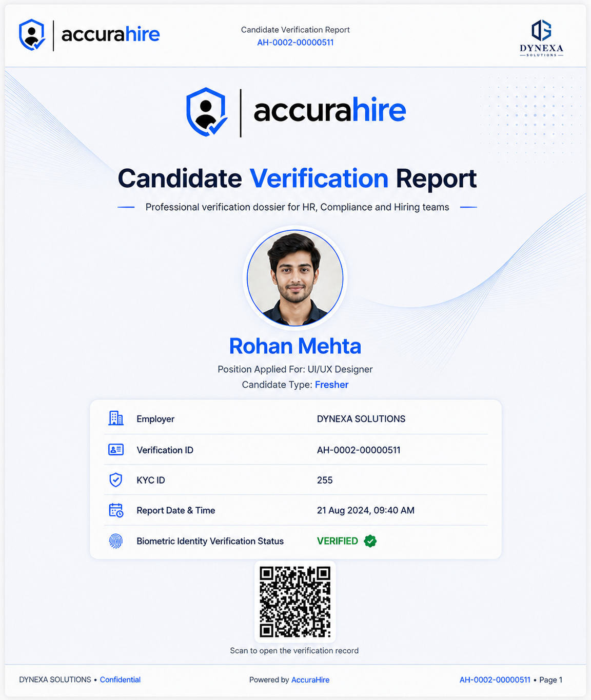 Sample AccuraHire AI verification report